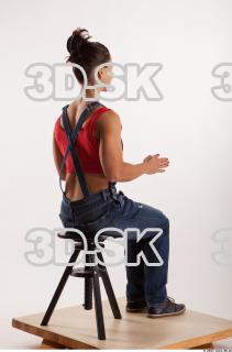 Sitting pose blue jeans red singlet of Rebecca 0012